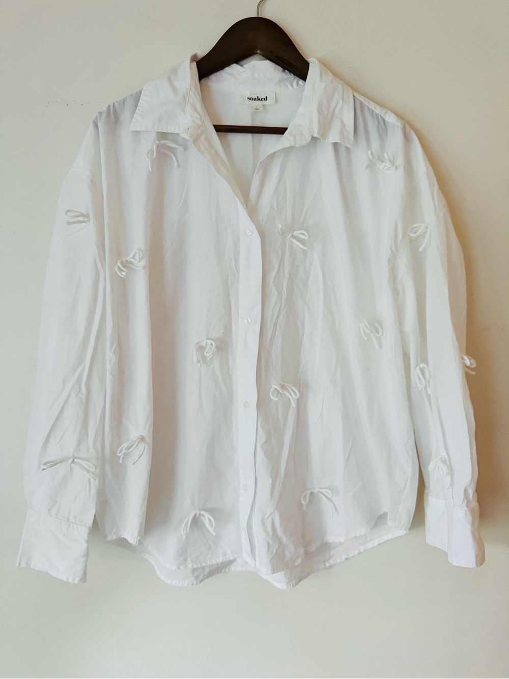 Soaked In Luxury White Button-Up Shirt Bow Detail